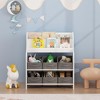 KTMBDW 4 Tier Kids Book Shelf, Wooden Kids Book Rack Storage Bookshelf with 6 Toy Storage Bins, Toddler Bookshelf for Boys, Girls, White & Gray - 2 of 4