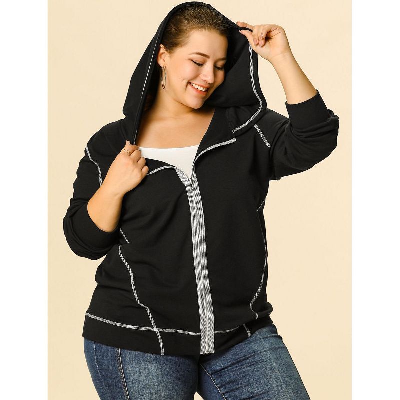 Agnes Orinda Women's Plus Size Hoodie Zip Front Long Sleeve with Pockets Track Jackets, 3 of 8