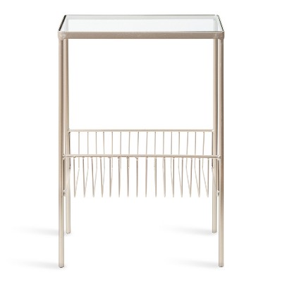 Trubey Gold Metal and Glass Side Table with Storage Rack