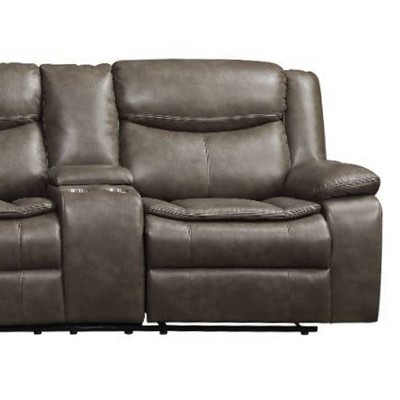Luxurious Taupe Leather-Aire 3-Piece Tufted Sectional with Cup Holders
