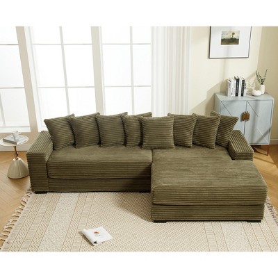 NicBex New Arrival Oversized 2 Piece L Shaped Corduroy Sofa with Left Chaise Daybed,Armrests & Throw Pillows,Easy Assembly