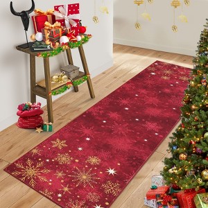 Christmas Non-Slip Washable Area Rug – Features White Snowflakes, Ideal for Holiday Home Decor, Classroom, Living Room & Bedroom - 1 of 4