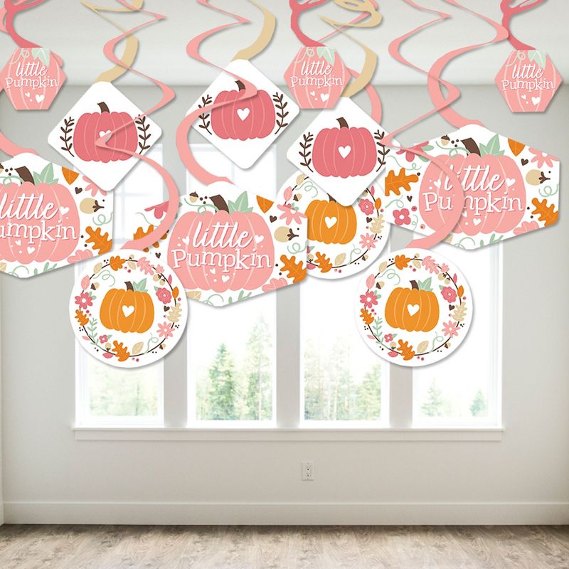 Big Dot of Happiness Girl Little Pumpkin - Fall Birthday Party or Baby Shower Hanging Decor - Party Decoration Swirls - Set of 40, 3 of 9