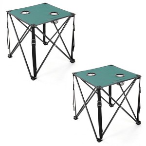 ARROWHEAD OUTDOOR 26" Heavy-Duty Portable Folding Camping Table, Square 600D Canvas Top, 2 Cup Holders, Steel Frame, Carry Bag, Forest Green, 2-Pack - 1 of 4