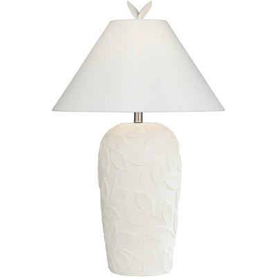 360 Lighting Bird and Leaf 32" Tall Large Country Cottage End Table Lamp White Ceramic Single White Shade Living Room Bedroom Bedside Nightstand House
