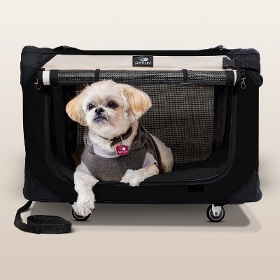 PetLuv Cat & Dog Pull-Along Carrier on Wheels & Rolling Travel Crate, Removable Soft Pillow, Privacy Windows, Locking Zippers, Pocket, Seatbelt Loops