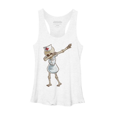 Women's Design By Humans Halloween Dabbing Funny Skeleton Nurse RN Costume Gift By COVI Racerback Tank Top