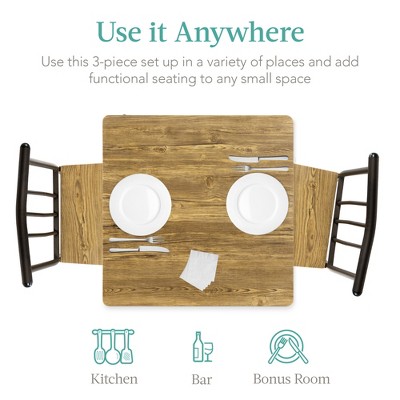 Compact Modern Brown MDF & Metal 3-Piece Dining Set with 2 Chairs