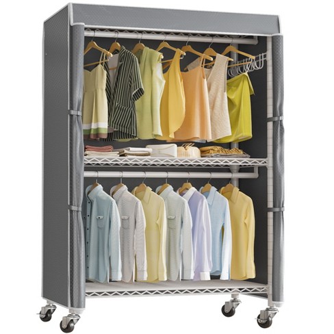 Vipek V12c Heavy Duty Rolling Garment Rack With Cover Clothing Rack Wardrobe White Rack With Grey Cover Target