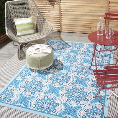 Bohemian Bliss Blue Floral Synthetic 93"x130" Indoor/Outdoor Rug