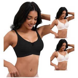 INSPIRE CHIC 3 Pcs Women's Mesh Wirefree Adjustable Straps Padded Comfortable Push Up Bras - 1 of 4