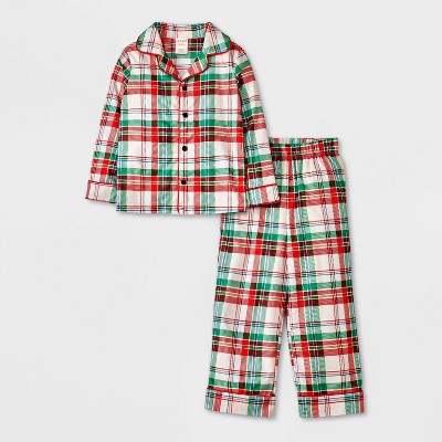 Toddler 2pc Plaid Christmas Coat Pajama Set - Cat & Jack™ Cream 2T