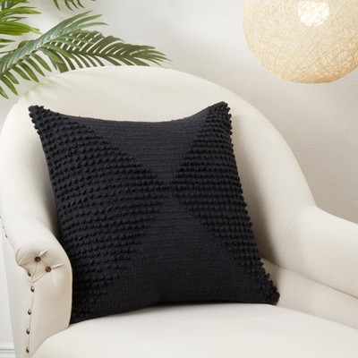 Black Textured Woven Diamond Cotton Throw Pillow