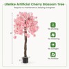 Costway 1/2 PCS 5.5 FT Tall Artificial Cherry Blossom Tree with Pink Flowers Fake Potted Tree Pink - 3 of 4