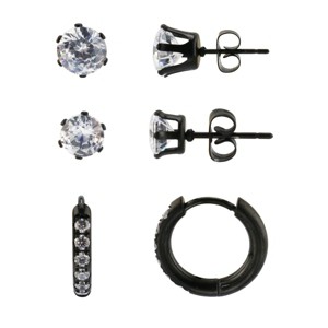 Slate by Rebl 3-Pack Crystal Stud & Hoop Earring Set  Gunmetal Plated Stainless Steel - 1 of 1