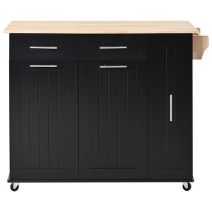 Gulches Black Rolling Kitchen Island with Drop Leaf - Storage Cart with 3-Tier Pull-Out Organizer, Internal Racks, 2 Drawers - 1 of 4