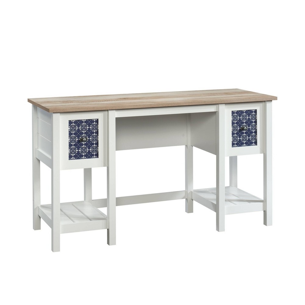 Photos - Office Desk Sauder Cottage Road Desk Soft White - : Mid-Century Modern Writing Desk, Op 