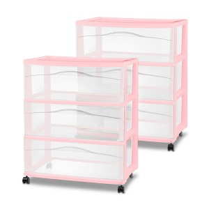 Sterilite Wide 3 Drawer Storage Cart, Plastic Rolling Organization
