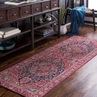 Linden Bright Red and Blue Hand-knotted Synthetic Fur Rug