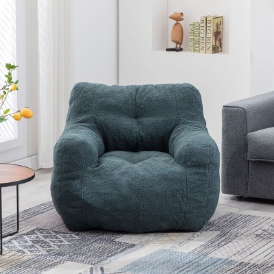 Soft Teddy Fabric Bean Bag Chair, Tufted Lounge Seat with Foam Filling, Modern Accent Chair for Living Room-Baofuwish