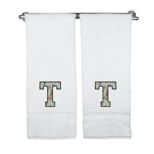 BC BARE COTTON Monogrammed Towels, Personalized Gift, Set of 2 - Embroidered Writing with Greenish Cyan - 1 of 4