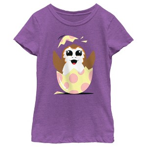 Girl's Star Wars Happy Easter Egg Porg Style T-Shirt - 1 of 4