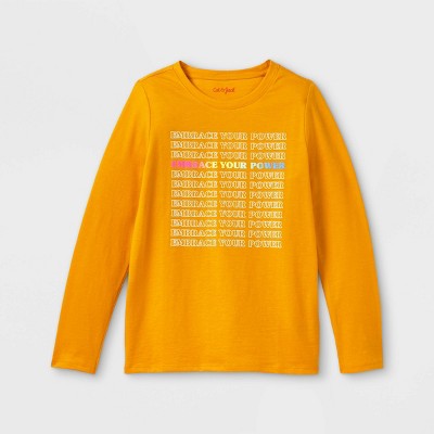 Girls' 'Embrace Your Power' Long Sleeve Graphic T-Shirt - Cat & Jack™ Mustard Yellow