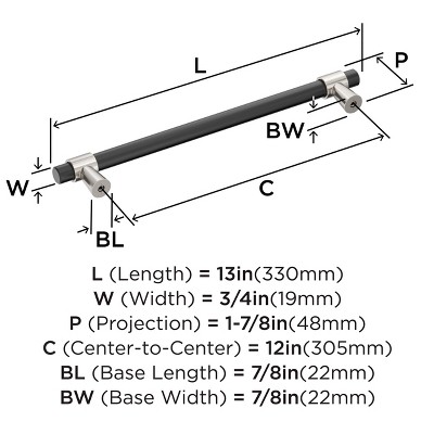 12-Inch Matte Black and Satin Nickel Modern Appliance Pull