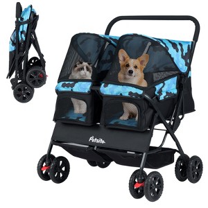 Tangkula Double Pet Stroller w/ 2-seater Carrier Adjustable Sunshade Removable Pad - 1 of 4
