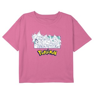 Girl's Pokemon Black and White Character Collage Crop Top T-Shirt - 1 of 3