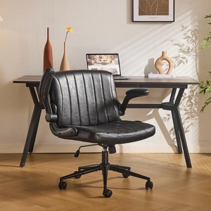 VINGLI Criss Cross Chair with Adjustable Flip-Up Arms,Cross Legged Chair with Wheels, Extra Wide Office Chair,PU Leather - 1 of 4