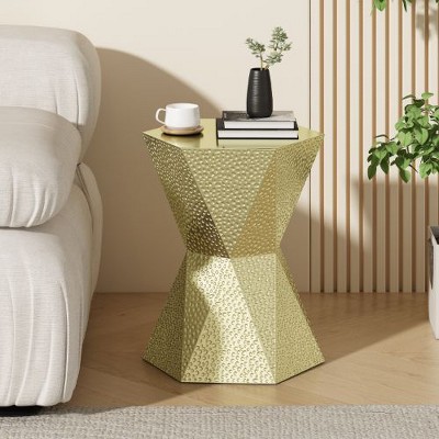 Modern Hexagonal Outdoor End Table – Textured Iron Patio Accent Table for Indoor and Outdoor Use, Patio SideTables -Christopher Knight Home