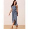 Seta T Women's Spaghetti Straps Sleeveless V Neck Tie Waist Split Wide Leg Jumpsuits - 2 of 4