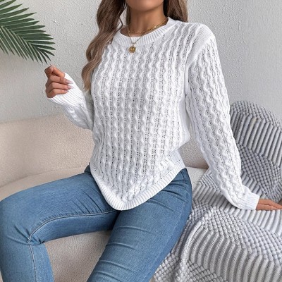 Women's Cable Knit Sweater Casual Long Sleeves Round Neck Pullover Top