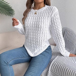 Women's Cable Knit Sweater Casual Long Sleeves Round Neck Pullover Top - 1 of 4