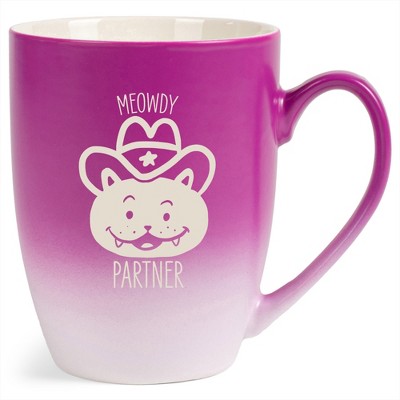 100 North Cowboy Hat Kitten 10 Ounce Pink and White Two Toned Ombre, Comfortably Fits Your Hands, Ceramic Tea Coffee Cup Mug, Meowdy Partner