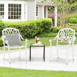 Costway 2 PCS Patio Cast Aluminum Dining Chairs Armrests Outdoor Stackable Brown/White - 1 of 4