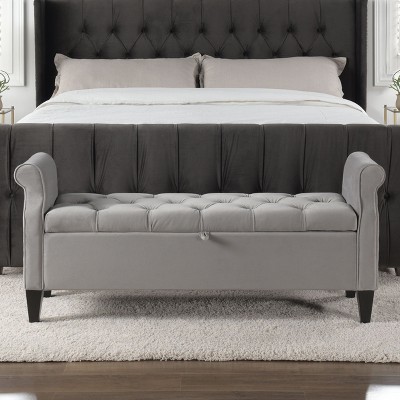 NicBex 57.5" Storage Bench Velvet Fabric Accent Tufted Roll Arm Storage Bench for Bedroom and Entryway