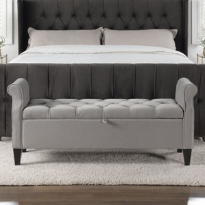 NicBex 57.5" Storage Bench Velvet Fabric Accent Tufted Roll Arm Storage Bench for Bedroom and Entryway - 1 of 4