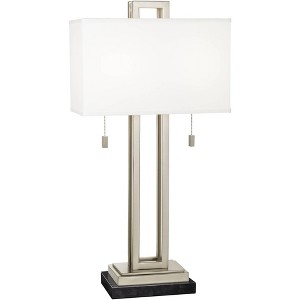 Possini Euro Design Modern Table Lamp with Black Marble Riser 30" Tall Brushed Nickel Black Fabric Shade for Bedroom Living Room - 1 of 4