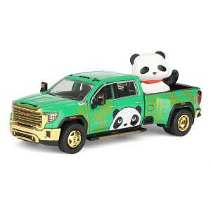 Greenlight 1/64 2022 GMC Sierra 3500 HD Denali Dually Pickup Truck with Beijing Panda, Green, 2025 Waltersons Product Expo Exclusive 1352003-A - 1 of 4