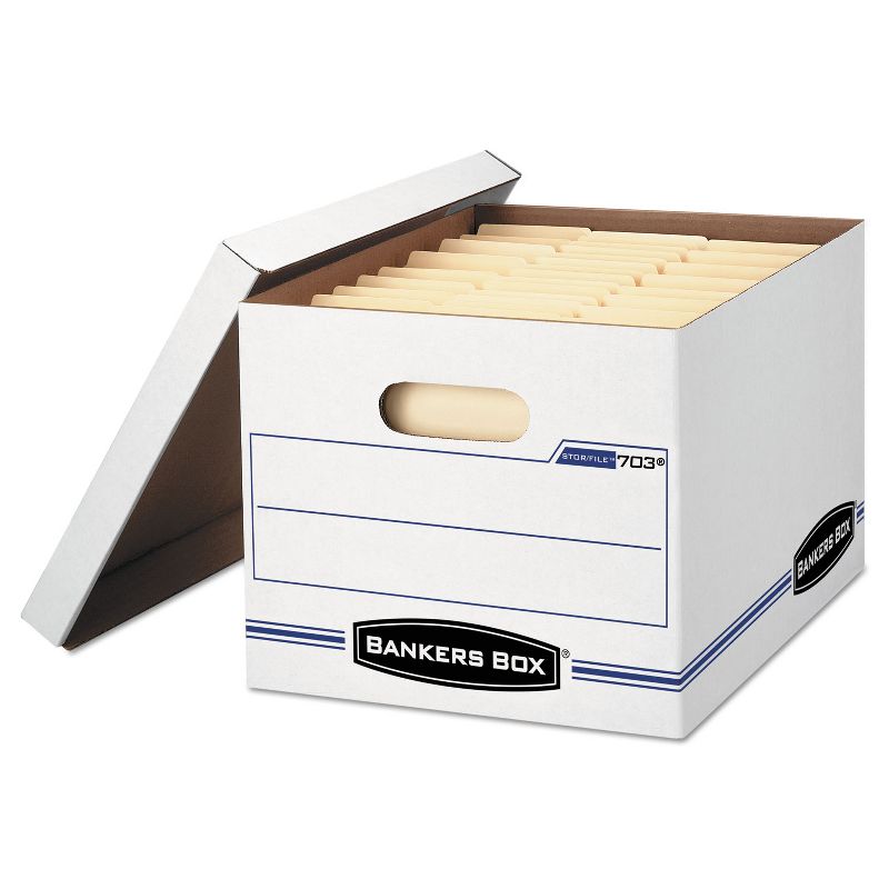 Bankers Box STOR/FILE Storage Box Letter/Legal Lift-off Lid White/Blue 12/Carton 00703, 1 of 8