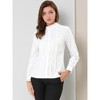 INSPIRE CHIC Women's Mock Neck Ruffle Work Office Cotton Pleated Button Up Shirt - 3 of 4