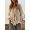 Coolmee Women's 3/4  Sleeve Tops Dressy Casual Ruffle V Neck Button Down Shirts Fall Outfits Vintage Work Shirts - 2 of 3