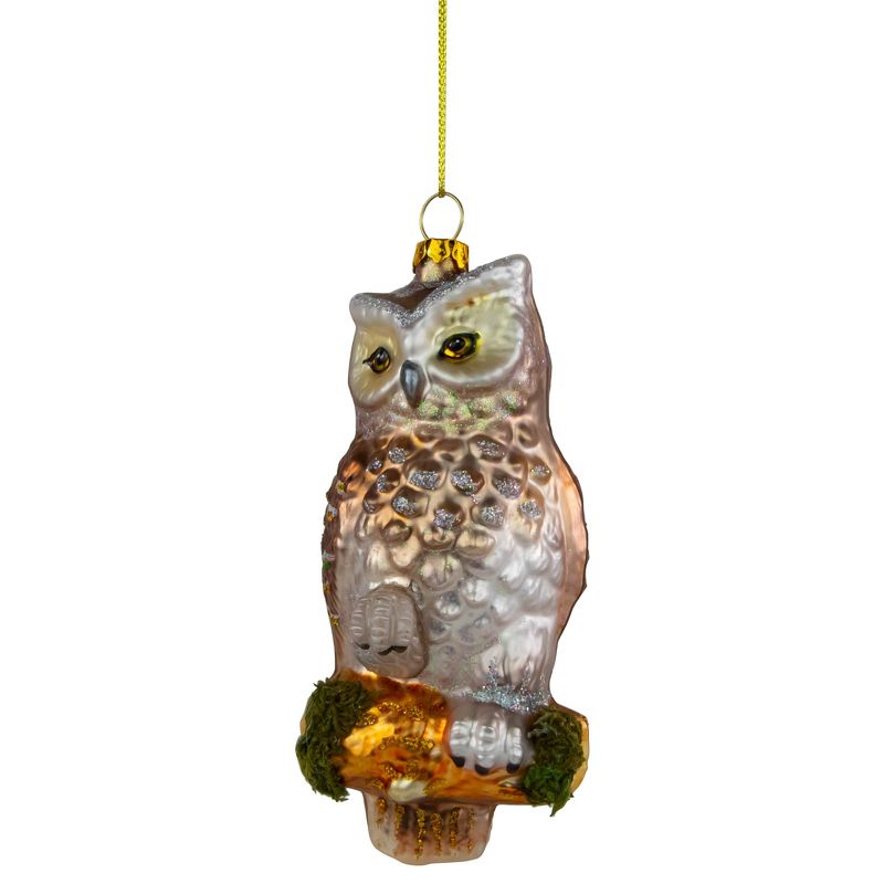 Northlight 5" Glittery Glass Perched Owl on a Branch Christmas Ornament - Gold/Silver, 1 of 6