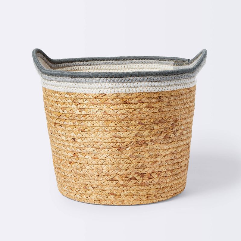 Braided Water Hyacinth Tapered Floor Basket with Coiled Rope Handles - Gray - Cloud Island&#8482;, 1 of 6