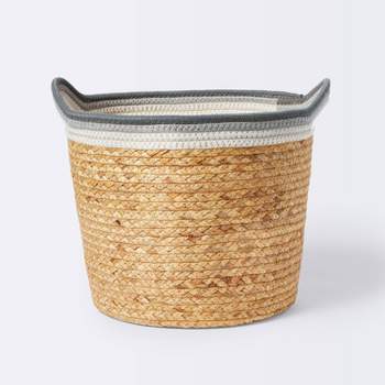 Braided Water Hyacinth Tapered Floor Basket with Coiled Rope Handles - Gray - Cloud Island™