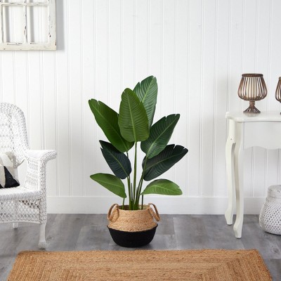 4-Foot Green Faux Palm Tree in Black and Jute Planter