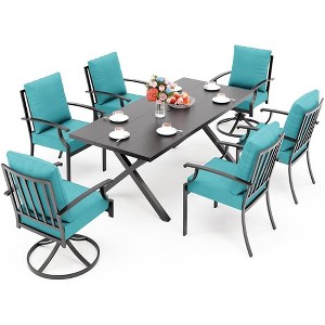 ALAULM 7PCS Patio Dining Set Outdoor Furniture w/2 Swivel Chairs&4 Fixed Chairs, Metal Patio Furniture Set 6 Chairs&Large Table w/Umbrella hole - 1 of 4