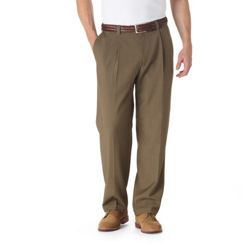 Haggar Men's E-clo™ Stria Classic Fit Pleated Front Dress Pant 33 X 30 -  Khaki : Target